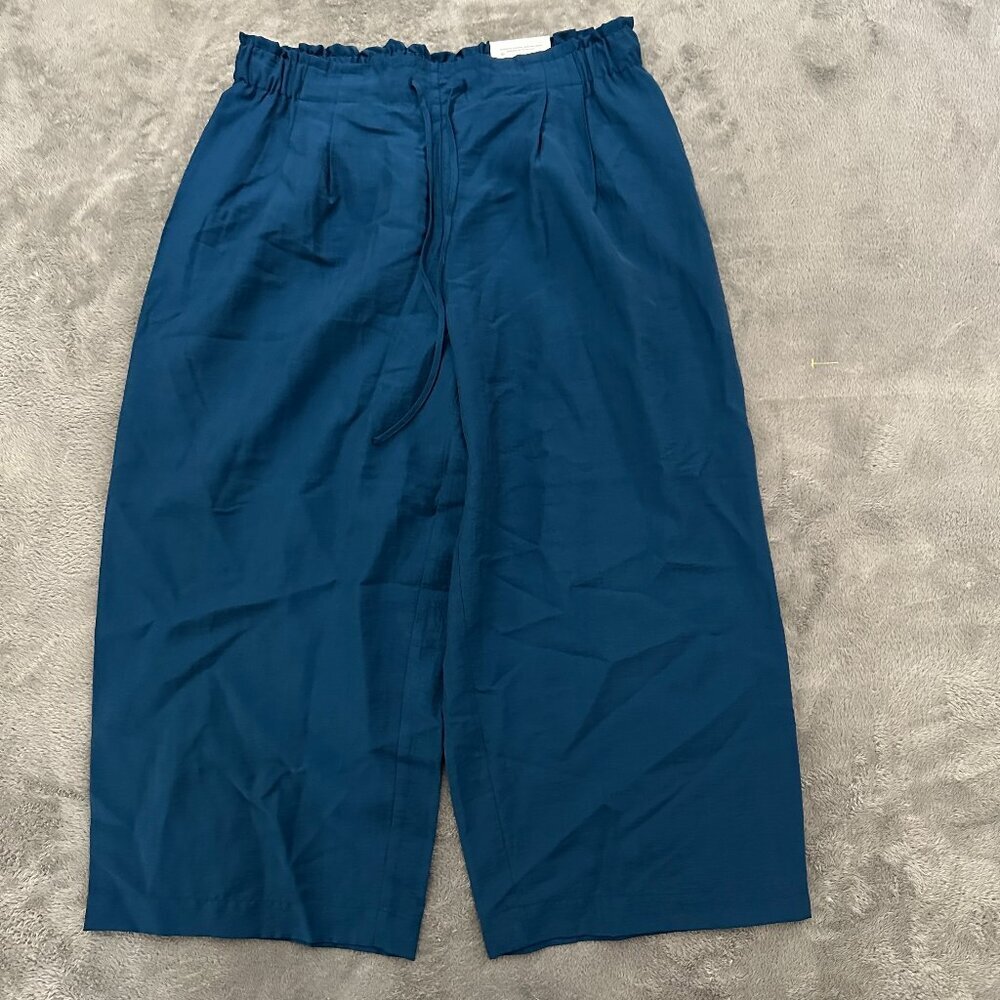 NWT Chico's Blue Cinch Waist Pull On Wide Leg Crop Pants size 2 US 12 Large